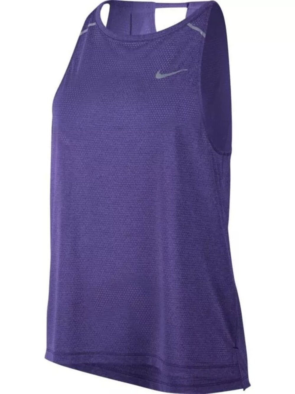 NIKE High Neck Open Back DriFit Training Tank, Purple with Silver Swoosh. Small